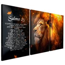 Quadro decorativo Leão salmo 23 para salas quartos e cozinhas 3 peças