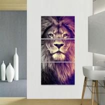 Quadro decorativo Leão The King Vertical Conjunto 3 Peças