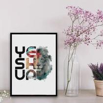 Quadro Decorativo Leão YESHUA Colorido 33x24cm - com vidro