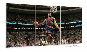 Quadro Decorativo Lebron James Enterrando Nba Tela Em Tecido 120x60 3 peças