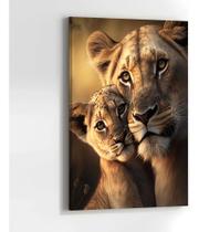 Quadro Decorativo Leoa Com Filhote Savana Tecido Canvas