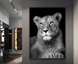 Quadro Decorativo Leoa Luxo Preto E Branco Tecido Canvas