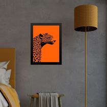 Quadro Decorativo Leopardo Fundo Laranja 24X18Cm