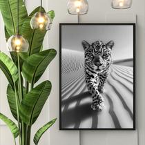 Quadro Decorativo Leopardo Preto e Branco 33x24cm - com vidro