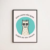 Quadro Decorativo Lhama Drama 45X34Cm Vidro Moldura Preta