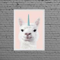 Quadro Decorativo Lhama Unicórnio 45x34cm - com vidro