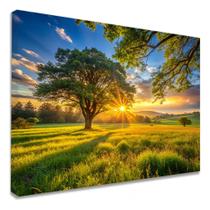 Quadro Decorativo Linda Paisagem No Campo Por Do Sol Tecido Canvas