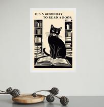 Quadro Decorativo Livros - Gato 24x18cm - com vidro