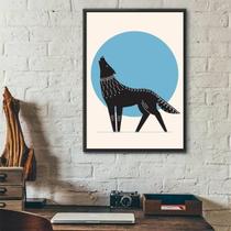 Quadro Decorativo Lobo Boho - Lua Azul 33X24Cm - Com Vidro Quadro Decorativo Lobo Boho - Lua Azul 33X24Cm - Com Vidro