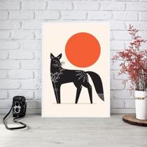 Quadro Decorativo Lobo Boho - Lua Vermelha 24X18Cm - Vidro