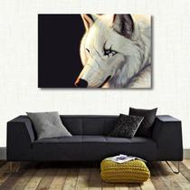 Quadro Decorativo Lobo Branco Animais Com Tela De Tecido - Loja Wall Frame