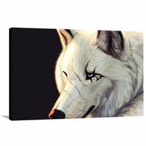 Quadro decorativo Lobo Branco Animais com Tela de Tecido