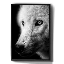 Quadro Decorativo Lobo Branco Animais Fundo Preto - Tribos