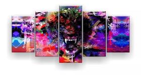 Quadro Decorativo Lobo Digital Psicodélico 129x61 Sala