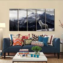 Quadro Decorativo Lobo e Montanha 140x65 em tecido