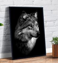 Quadro Decorativo Lobo Natureza Animais Fundo Preto - Tribos