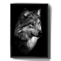 Quadro Decorativo Lobo Natureza Animais Fundo Preto - Tribos