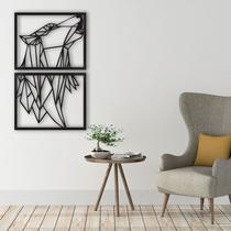 Quadro Decorativo Lobo Poligonal Preto Vazado 2 Peças MDF 3mm - 82x50cm Quadro Decorativo Lobo Poligonal Preto Vazado 2 Peças MDF 3mm - 82x50cm