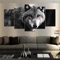 Quadro Decorativo Lobo Preto e Branco 130x63 em tecido Quadro Decorativo Lobo Preto e Branco 130x63 em tecido