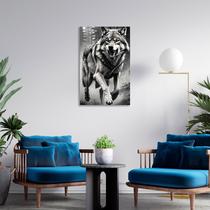 Quadro Decorativo Lobo Preto e Branco Animais Caçador Nature