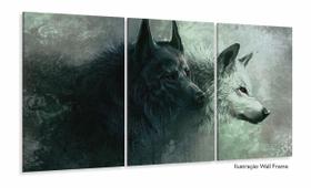 Quadro Decorativo Lobo Uivando Mosaico Em Tecido 3 Peças M03 Quadro Decorativo Lobo Uivando Mosaico Em Tecido 3 Peças M03