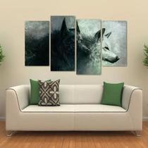 Quadro Decorativo Lobo Uivando Mosaico Em Tecido 4 Peças 1Re Quadro Decorativo Lobo Uivando Mosaico Em Tecido 4 Peças 1Re