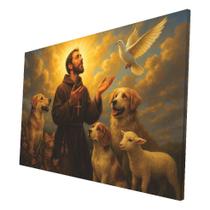 Quadro Decorativo Lona Religioso São Francisco Animais 60x40 Quadro Decorativo Lona Religioso São Francisco Animais 60x40