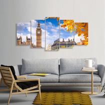 Quadro decorativo Londres Folhas Amarelas Mosaico 5 Peças