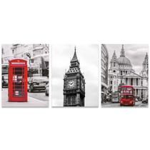 Quadro Decorativo Londres Mosaico 3 Peças Destaque Vermelho - Midiapoparte