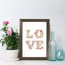 Quadro Decorativo Love Flores Moldura Marrom 22x32cm