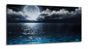 Quadro Decorativo Lua Cheia Mar Noite em Tecido Canvas 130x60