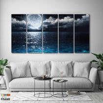 Quadro Decorativo Lua Mar Azul floresta 140x65