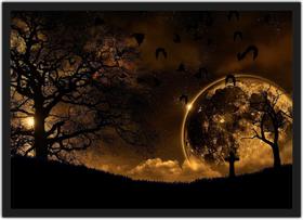 Quadro Decorativo Lua Noite Árvores Paisagem Natureza Decorações Com Moldura G4 - Vital Quadros