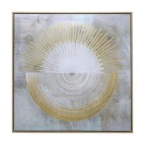 Quadro decorativo luzes em canvas e mdfbranco/ cinza/dourado