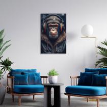 Quadro Decorativo Macaco Fone De Ouvido Gorro Jaqueta Gamer