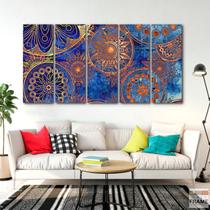 Quadro Decorativo Mandala Azul Dourado 140x65