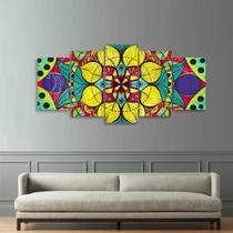 Quadro decorativo Mandala Colorido Mosaico 5 Peças 125x60 2 Quadro decorativo Mandala Colorido Mosaico 5 Peças 125x60 2