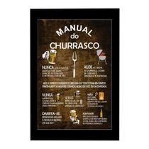 Quadro Decorativo Manual do Churrasco com Moldura Preta e Vidro 30x20 Mdf Adesivado