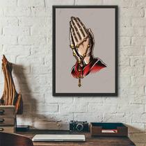 Quadro Decorativo Mãos Com Terço 24X18Cm - Branca