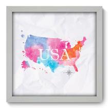 Quadro Decorativo - Mapa Estados Unidos - 33cm x 33cm - 165qdmb