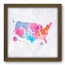 Quadro Decorativo - Mapa Estados Unidos - 33cm x 33cm - 165qdmm