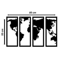 Quadro Decorativo Mapa Mundi 4 Quadros Para Quarto Sala Cozinha MDF Preto Vazado Quadro Decorativo Mapa Mundi 4 Quadros Para Quarto Sala Cozinha MDF Preto Vazado