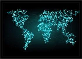 Quadro Decorativo Mapa-Múndi Abstrato Informática Redes Escritório Quarto Com Moldura RC016