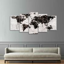 Quadro decorativo Mapa Mundi Animais Abstrato Mosaico 125x60 - Quadros Descolados