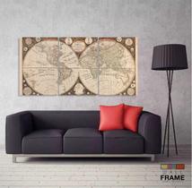 Quadro Decorativo Mapa Mundi Antigo 120x60 3 peças
