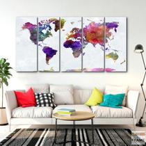Quadro Decorativo Mapa Mundi Aquarela 140x65