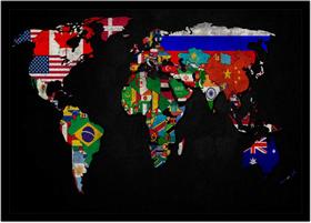 Quadro Decorativo Mapa-Múndi Artístico Bandeiras Geografia Sala Escritório Quarto Com Moldura RC004