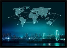 Quadro Decorativo Mapa-Múndi Artístico Cidade Geografia Escritório Quarto Com Moldura RC013