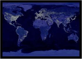 Quadro Decorativo Mapa-Múndi Artístico Continentes Azul Salas Escritórios Com Moldura RC092