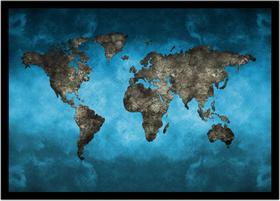 Quadro Decorativo Mapa-Múndi Artístico Continentes Geografia Sala Escritório Com Moldura RC023